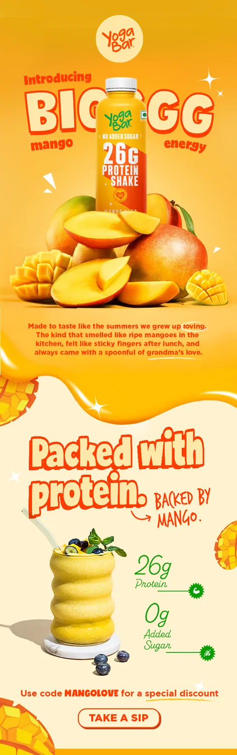 The 26G Mango Shake email with product, mango imagery and launch typography.