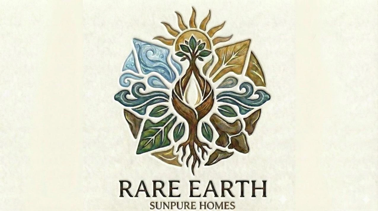 The Rare Earth crest and Sunpure Homes wordmark.