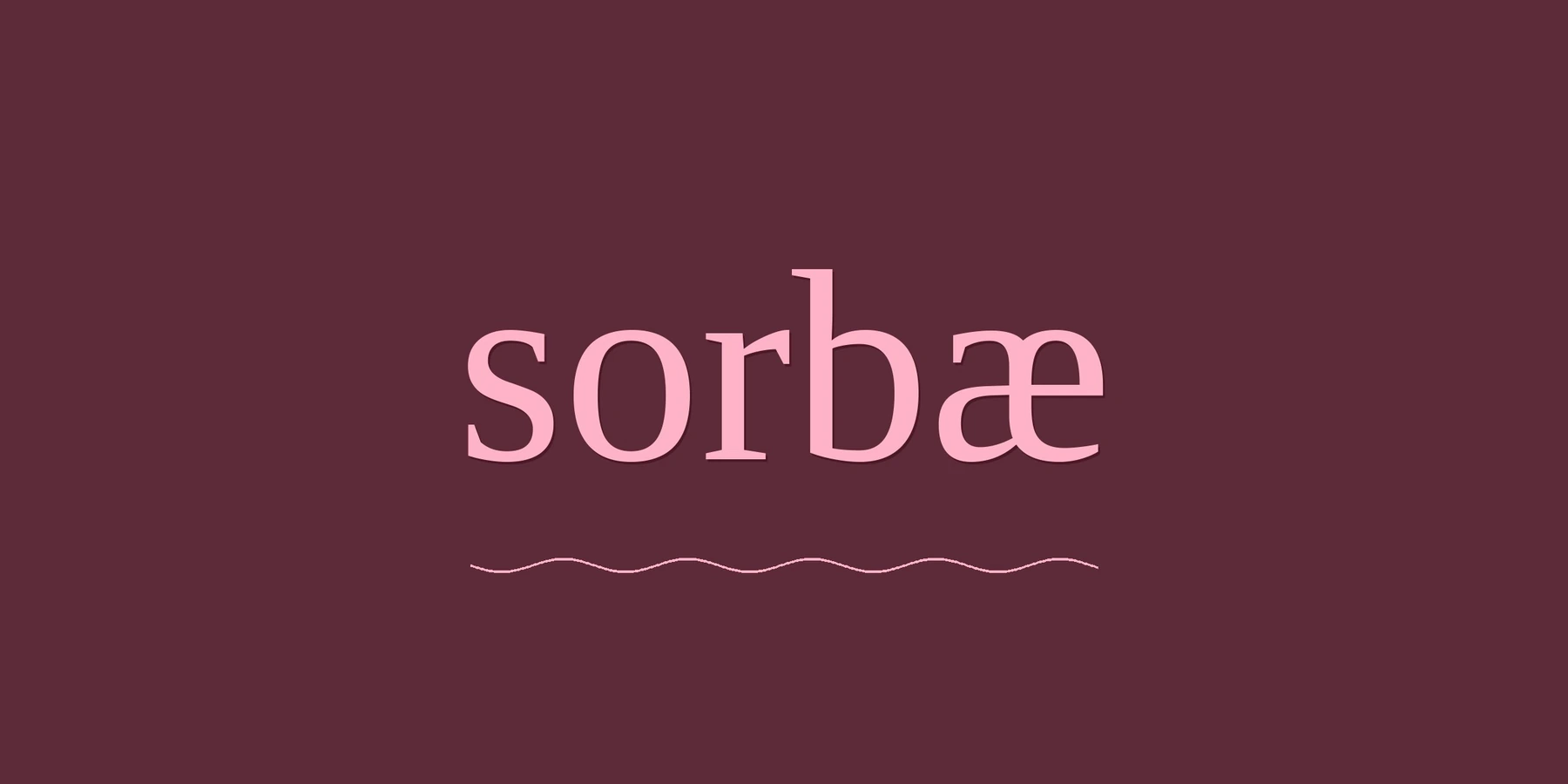 The sorbæ wordmark in pink on a burgundy field.