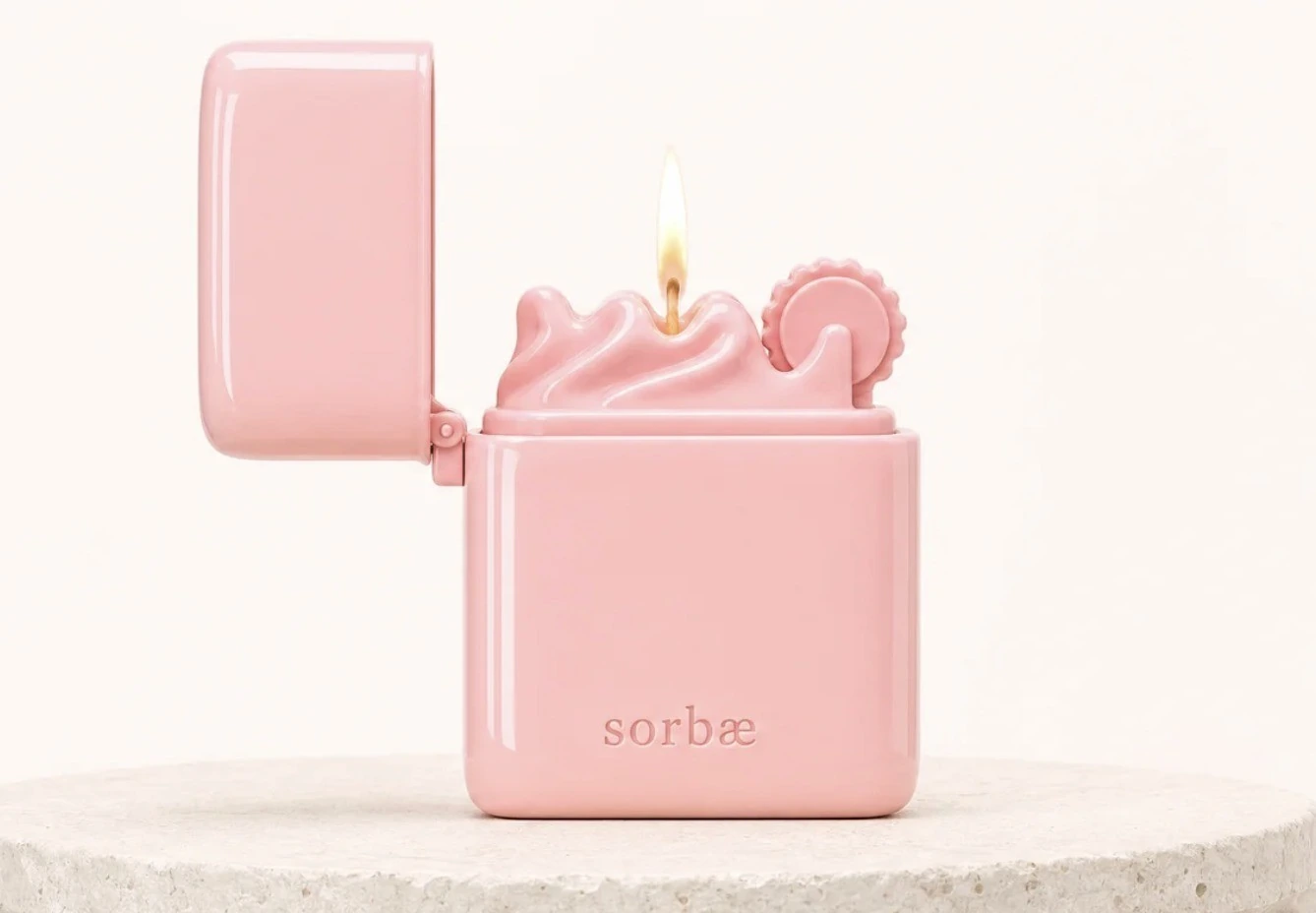 A pink lighter concept with a sculptural swirl.