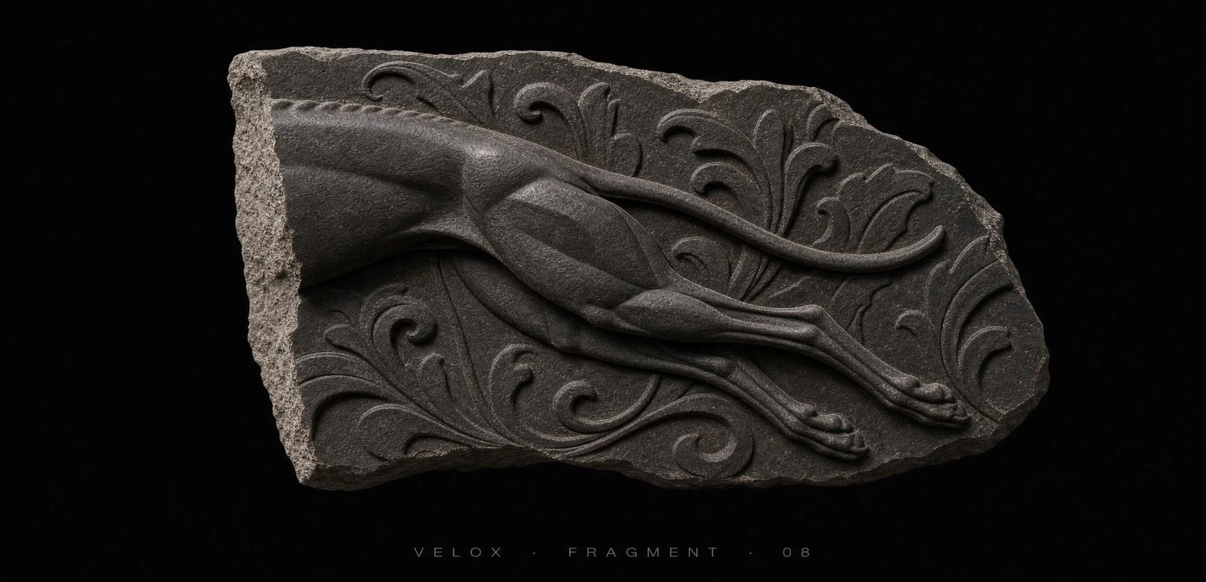 The running greyhound carved into a stone material study.
