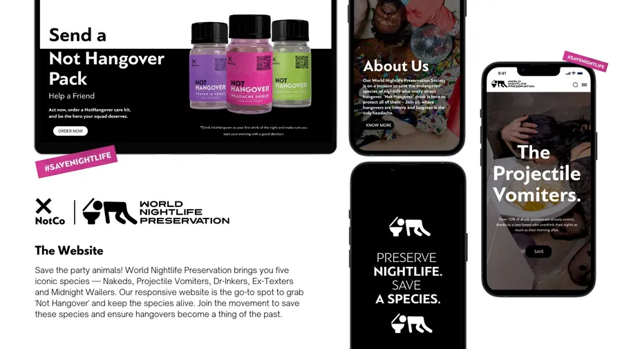 World Nightlife Preservation website across desktop and mobile